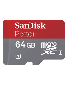 SanDisk - Pixtor 64GB microSDXC Class 10 Memory Card - Gray/Red