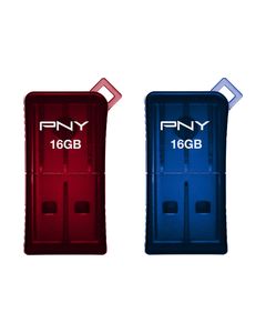 PNY - Micro Sleek Attaché 16GB USB 2.0 Flash Drives (2-Pack) - Red/Blue