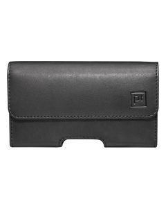 Platinum - Leather Hip Case for Most Cell Phones Up to 4" - Black