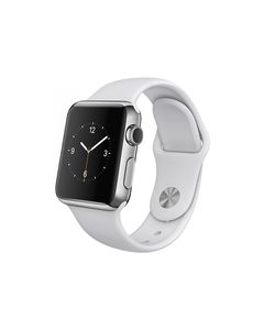 Apple - Apple Watch™ 38mm Stainless Steel Case - White Sports Band