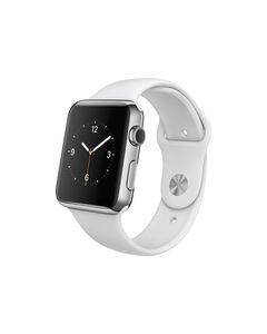 Apple - Apple Watch™ 42mm Stainless Steel Case - White Sports Band