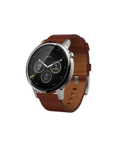 Motorola - Moto 360 2nd Generation Men's Smartwatch 46mm Stainless Steel - Silver/Cognac Leather