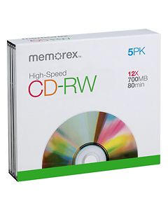 Memorex - 5-Pack CD-RW Discs with Slim Jewel Cases