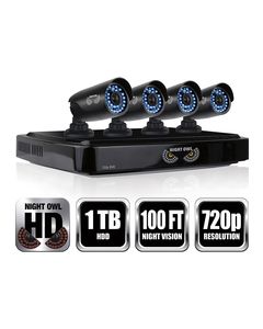 Night Owl - 8-Channel, 4-Camera Indoor/Outdoor High-Definition DVR Security System - Black