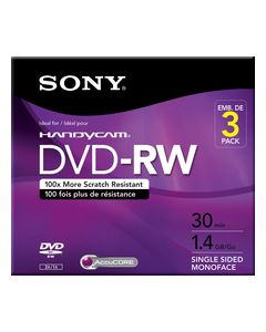 Sony - DVD Rewritable Media - DVD-RW - 2x - 1.40 GB - 3 Pack