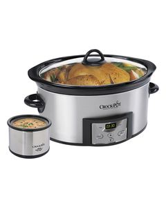 Crock-Pot - Countdown 6-Quart Slow Cooker and Little Dipper Warmer - Stainless-Steel/Black