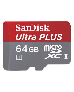 SanDisk - Ultra Plus 64GB microSDXC Class 10 UHS-1 Memory Card - Red/Gray