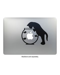 MacDecals - Cat in the Fishbowl Decal for Apple® MacBook® - Black