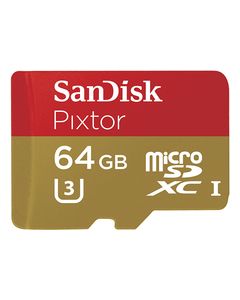 SanDisk - Pixtor Advanced 64GB microSDXC Class 10 UHS-3 Memory Card - Red/Gold