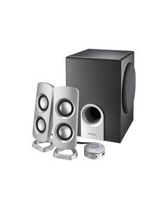 Insignia™ - Powered Computer Speakers with Subwoofer (3-Piece) - Black/Silver/Gray