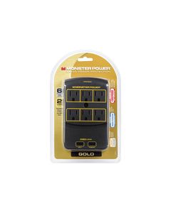 Monster - Power Gold 650 USB+ 6-Outlet Surge Protector - Black