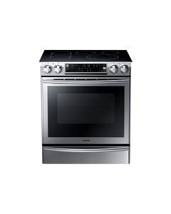 Samsung - 30" Self-Cleaning Slide-In Double Oven Electric Convection Range - Stainless Steel/Black