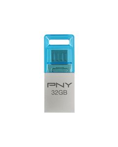 PNY - Duo-Link Metal OTG 32GB USB 2.0 Flash Drive - Steel Gray/Blue