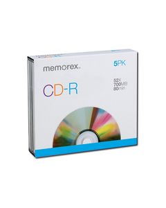 Memorex - CD Recordable Media - CD-R - 52x - 700 MB - 5 Pack Slim Jewel Case - Silver