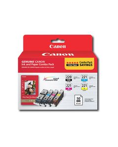 Canon - 220/221 4-Pack Ink Cartridges + Photo Paper - Black/Cyan/Magenta/Yellow